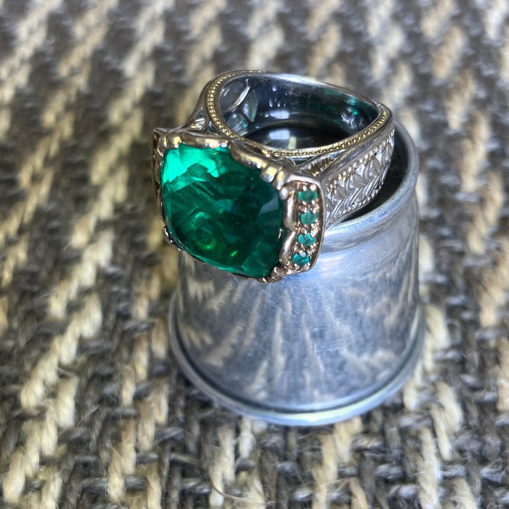 Vintage Green Statement 925 Ring - Size 6